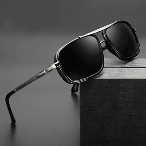 Vintage Punk Polarized Sunglasses for Men, UV400 Steampunk Square Shades, Stylish Summer Eyewear for Driving Travel Outdoor Activities