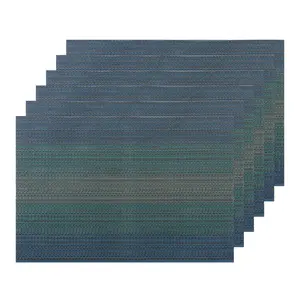 REGALWOVEN Placemats Set of 6 Washable Vinyl Place Mats for Dining Table Durable Weave Table Mats 18x12 inch Dark Blue