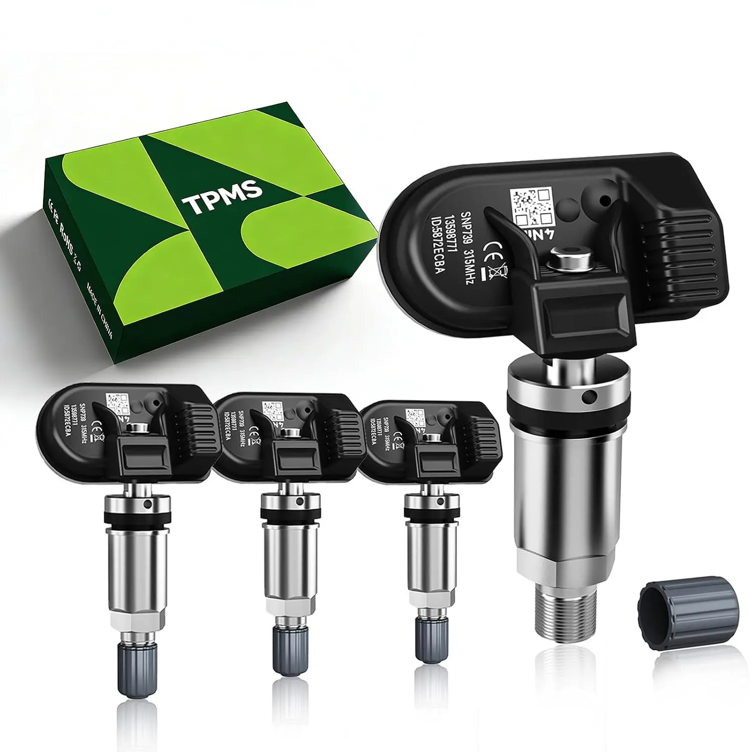TPMS(Tire Pressure Monitoring Sensor) 315MHz Pre-Programmed for Chevry 4pcs | TPMS Design For Impala06-20,Malibu08-16,Colorado15-22,Traverse09-17,Trax13-22,Camaro10-15,Spark12-22,Cruze11-15/OE#13598771