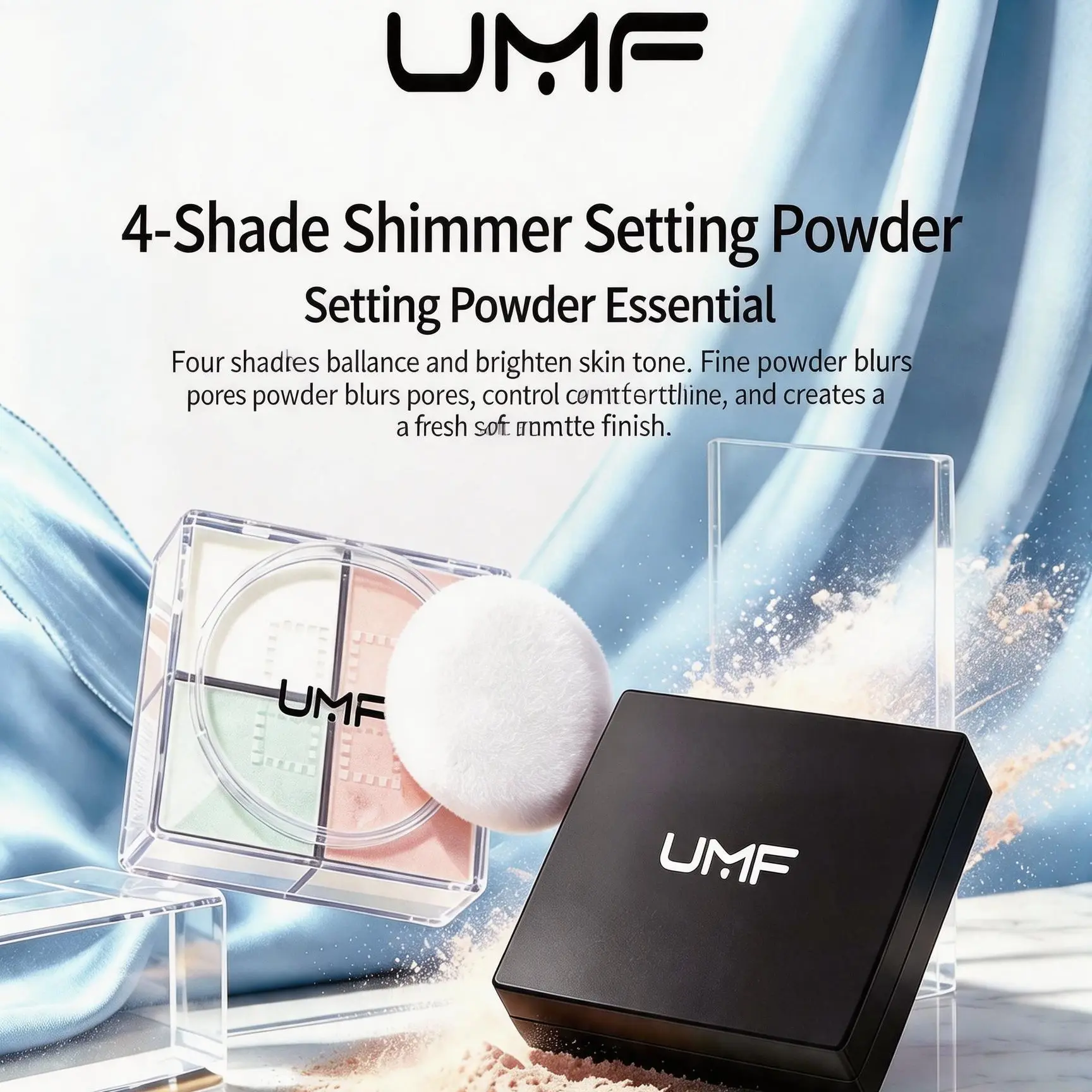 UMF 4-Color Ultra-Fine Loose Makeup Powder, Honey-Infused Silky Waterproof Lightweight Setting Powder with Caramel & Apricot Shades for Flawless Finish