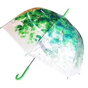 212 MAIN Foldable Retractable Transparent Dome-Shape Bubble Umbrella with Forest Print, Foldable Retractable Umbrellas