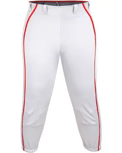Exxact Sports Womens Softball Pants Knicker/Yoga Style Knee Length, 4-Way Stretch Low Rise Softball Pants for Women - (White/Red Braid)