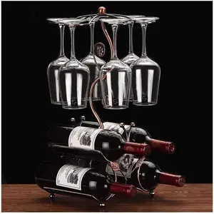 Wine Rack with Glass Holder-wine bottle holder-Hold 4 Wine Bottles and 6 Glasses-Perfect for Home Kitchen Decor & Kitchen Storage Rack
