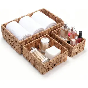 3 Pack Wicker Storage Basket,  Woven Water Hyacinth Storage Basket for Shelf Organizing