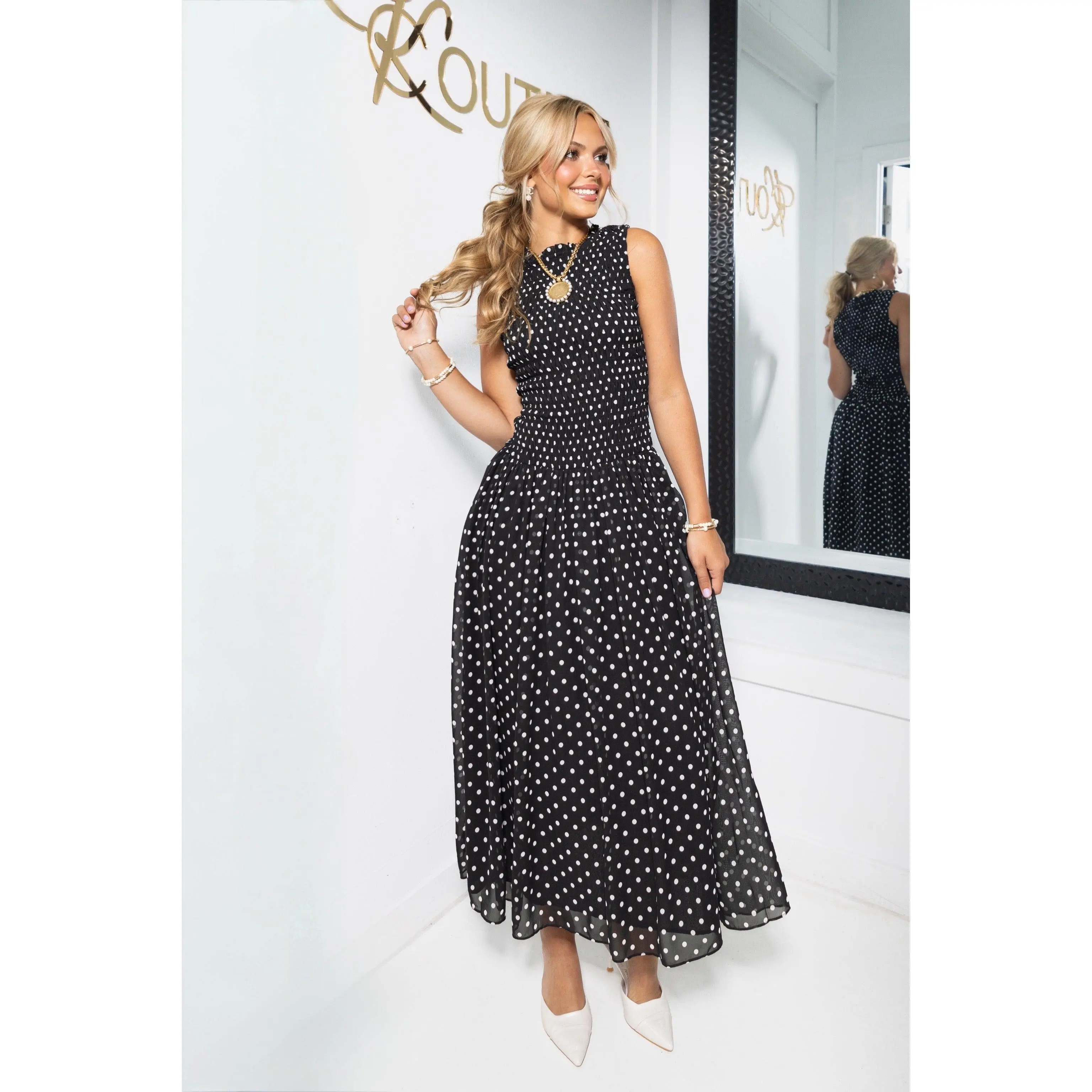 Endless Rose Spotted Style Drop Waist Maxi Dress