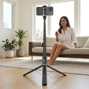 Auto Open Selfie Stick Tripod with Wireless Remote, 160cm Extendable Phone Stand, 360° Rotation, Foldable Portable for Travel Vlog Live Streaming Video Recording Selfies Group Photos, Compatible with iPhone Android All Smartphones#Easter Gift