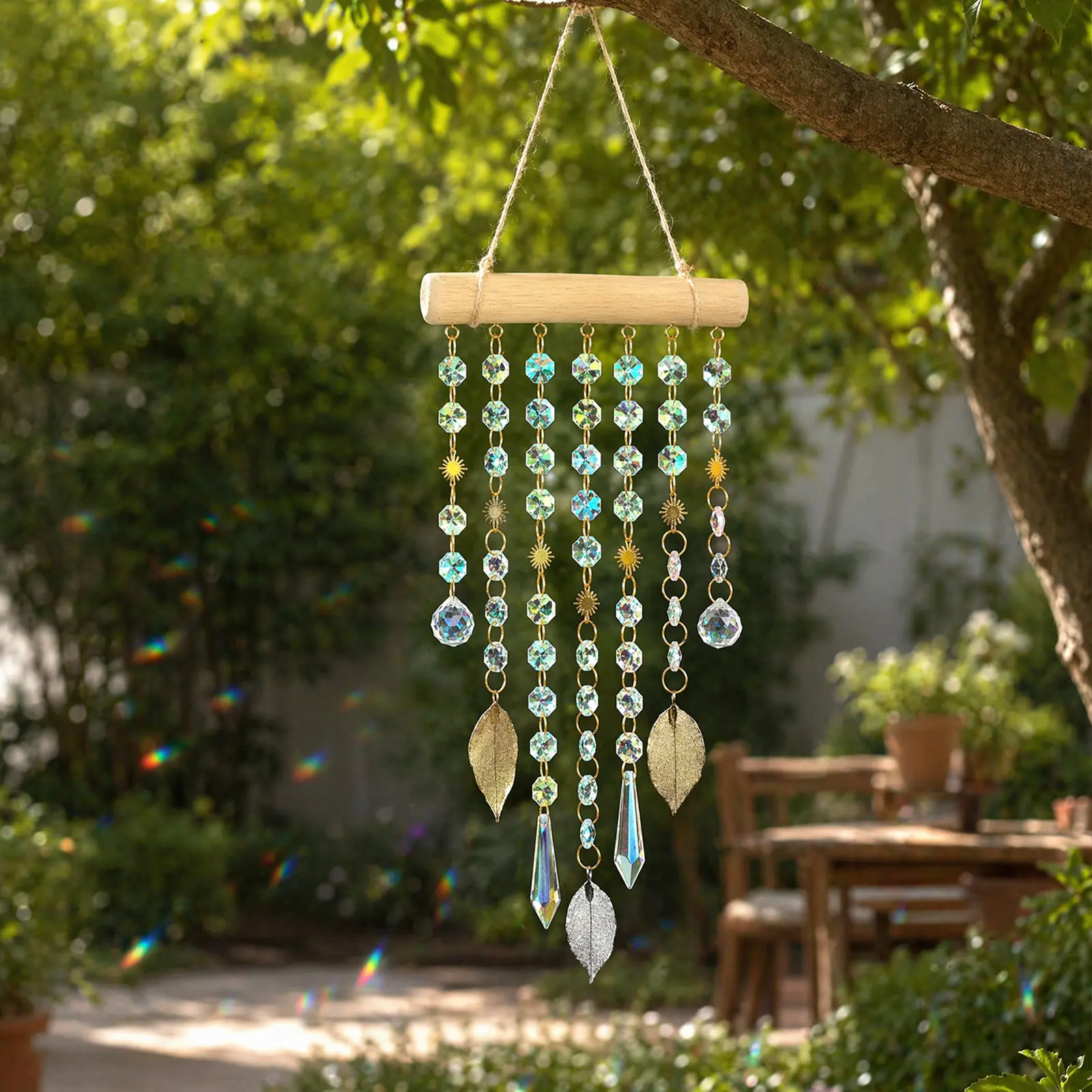 Crystal Sun Catcher, Handmade Suncatcher Prism Wind Chime, Hanging Rainbow Maker Indoor Outdoor Decor for Window Bedroom Courtyard Garden, Bless Gift