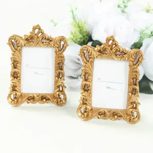 4-Pack Resin Picture Frames 4"x3" Vintage Ornate Design Rectangle Gold - Mini Photo Frame Party Favors & Wedding Place Card Holders