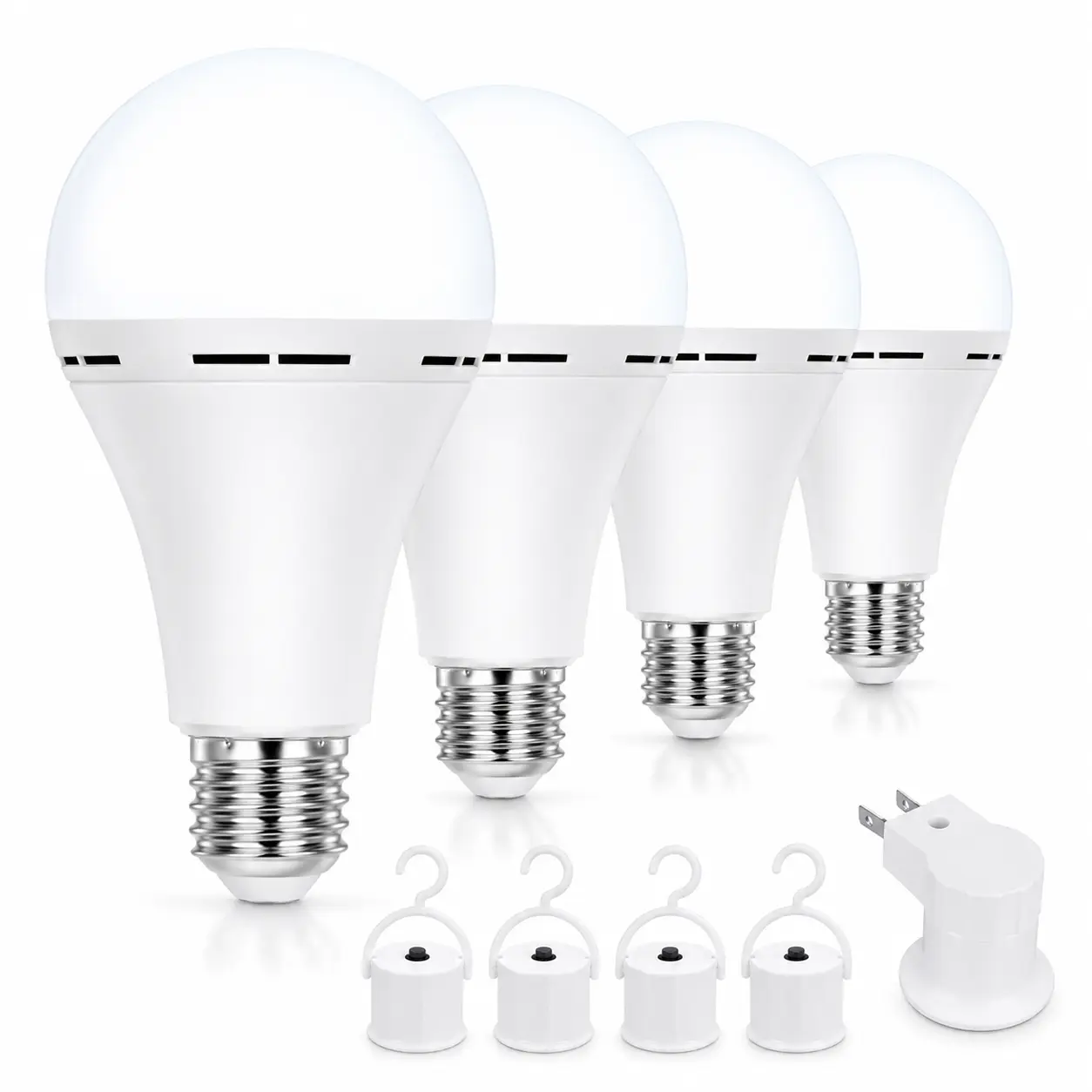 4 Pack Emergency-Rechargeable Light Bulb with Hook,Stay Lights Up When Power Failure, 1500mAh 12W 60W Equivalent LED Light Bulbs for Home, Camping, Hiking, Cool White summerwins,dorm essentials,home decor,home essentials,camping essentials