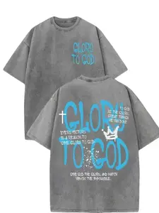 Women's 100% Cotton Short-Sleeve Loose Retro Streetwear Top - Breathable Casual T-Shirt with "Glory to God" Cross Crown Religious Print for Daily Wear summerwins,summerwins