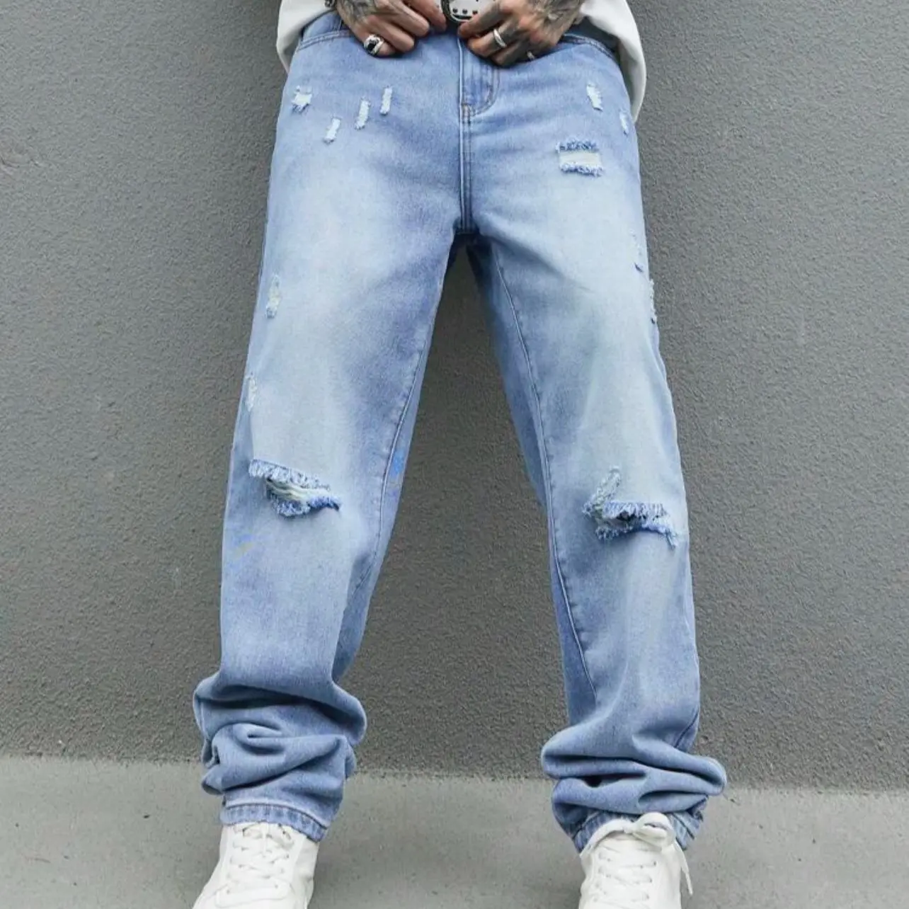 Manfinity EMRG Men's Casual Ripped Straight Leg Jeans - Men's Bottoms - Menswear, Underwear
