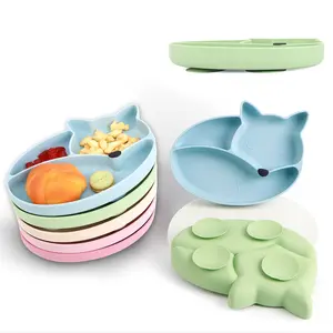 Baby Silicone Feeding Utensils Set, Play Food Tableware, Single Fox Plate with Suction Base, Dishwasher & Microwave Safe, Toddler Training Spoon & Fork