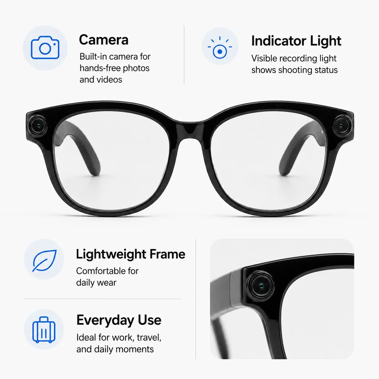 Y-AI Smart Glasses with Translation, 8MP Camera, Real-Time Recording, Wireless Calling and Voice Assistant Y-AI Smart Glasses with Translation, 8MP Camera, Real-Time Recording, Wireless Calling and Voice Assistant