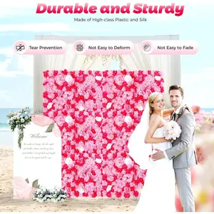 Flower Wall Panel, 12 Pcs Pink + Rose Red Artificial Flower Wall Mat 24" X 16" Silk Rose Flower Panels 3D Floral Backdrop Decor for Wedding, Party, Birthday, Nursery, Baby Girl Room, Home Decoration Decorative Fruit Plants Plastic Set Hollow Ornaments