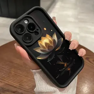 Golden Lotus Pattern Phone Case for iPhone 16 15 14 Pro Max 13 12 11 XR XS Plus Shockproof Non Slip Military-Grade Protection Silicone Cover
