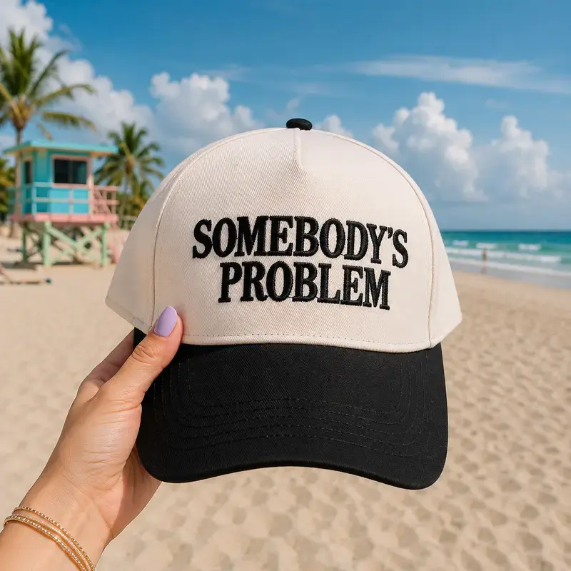 Retro Somebody's Problem Embroidered Trucker Hat Funny Statement Snapback Cap Adjustable Two Tone Baseball Hat for Women Men Trendy Country Western Beach Vacation Casual Summer Outfit Gift Unisex Streetwear Outdoor Fashion