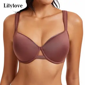 Lilylove Full Coverage Push Up Comfort Adjustable Wide Straps Lightly Padded Underwire Silky-soft Fabric  Women's Wear Breathable Seamless Supportive T-shirt Bra B-DDDD
