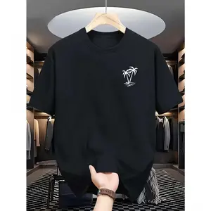 Unisex Cotton T-Shirt |       Vintage Style |       Navy Blue with Geometric Palm Tree Design |       Loose Fit, Round Neck |       Breathable & Comfortable |       All-Season Wear |       Ideal for Casual and Sports Activities, Allseason Apparel |