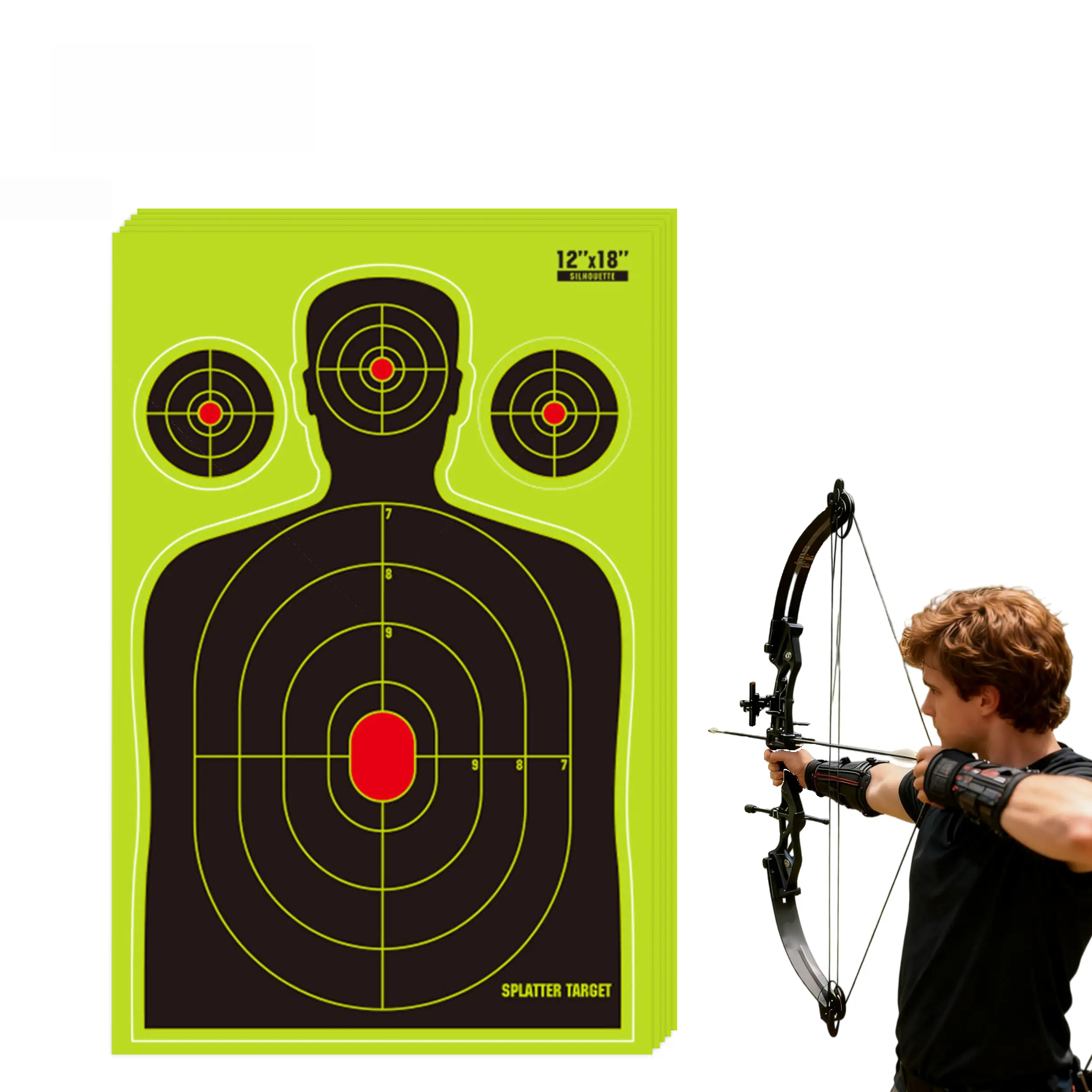 12*18 Inchs Human Shape Splatter Targets,Human Silhouette Shooting Targets with High Visibility Fluorescent Bullseye,Weatherproof for Indoor and Outdoor Gun,Rifle,Pistol Training
