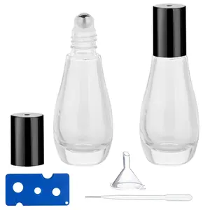 2-Pack Glass Roller Bottles with Plastic Caps, Refillable Essential Oil & Perfume Containers, Compact Travel Design, 15ML Capacity, Storage Bottles