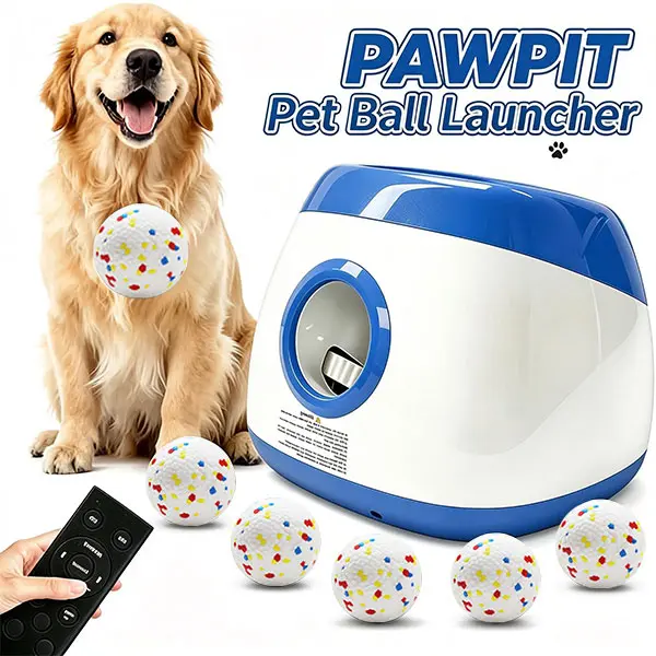 PAWPIT Large Automatic Dog Ball Toy Launcher - Remote Control Interactive Fetch Toy with Adjustable Distance, 5 Chew-Resistant Easy-Clean ETPU Balls, Reduces Boredom, Indoor & Outdoor Use, Ideal Pet Christmas Gift
