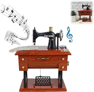 Vintage Sewing Machine Mini Music Box High-Quality Plastic Retro Foot Operated Home Decor Birthday Gift for Children's Day