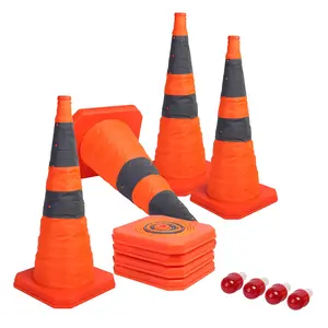 4-Pack 28 inch Collapsible Traffic Cones with LED Light Multi Purpose Pop up Reflective Safety Cone