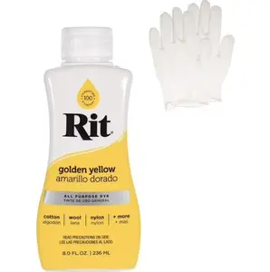 Rit Golden Yellow 8 oz Liquid Fabric Dye for Clothing Décor & Crafts with Pair of Medium Latex-Free Vinyl Gloves