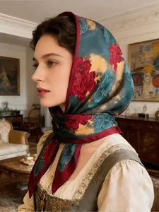 A new classic retro casual square scarf, light and soft multi-colored flower print women's shawl, scarf, women's square scarf, holiday travel sunscreen headscarf, silk scarf, a must for daily wear and vacation