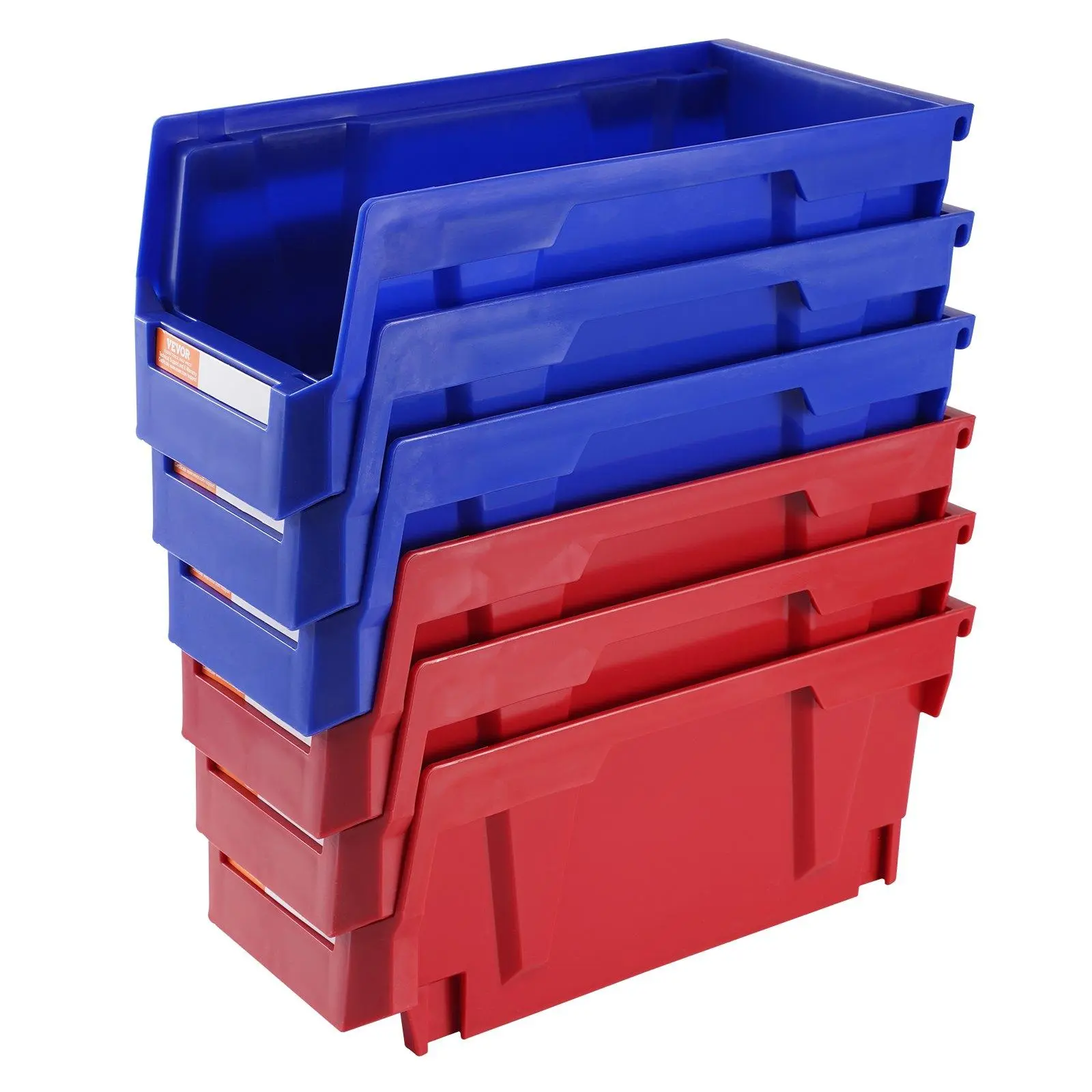 Plastic Storage Bin, (11-Inch x 5-Inch x 5-Inch), Hanging Stackable Storage Organizer Bin, Blue/Red, 12-Pack, Heavy Duty Stacking Containers for Closet, Kitchen, Office, or Pantry Organization