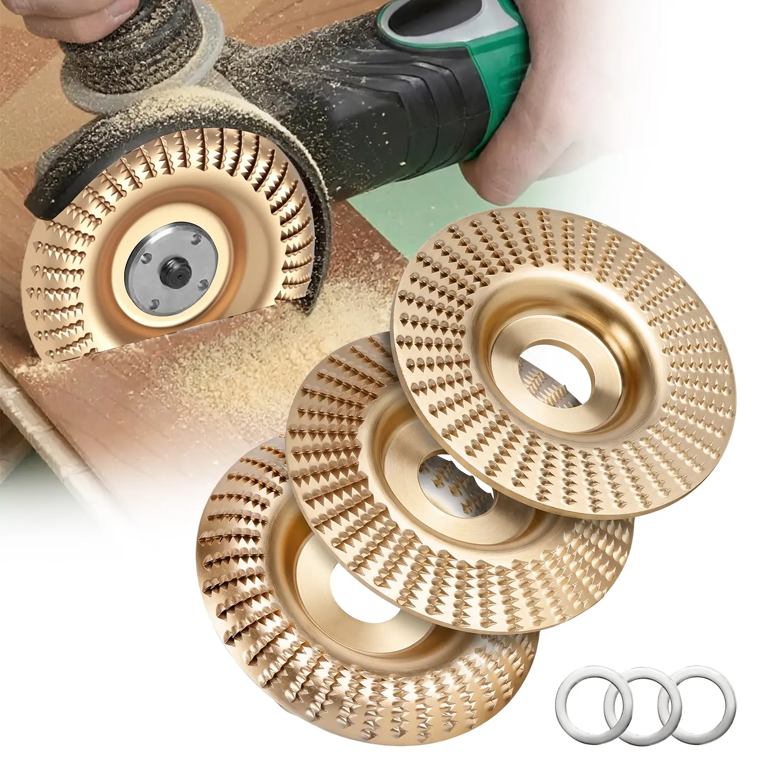 VAYWET 3PCS 4" Grinding Wheels - Grinders Accessory for Wood Carving, Sanding and Polishing Tools, Wood Carving Disc, 2026 New Angle Grinder Wood Carving Disc Set for 4" or 4 1/2" Angle Grinder Cutting Shaping Wheel Attachments for Wood Cutting