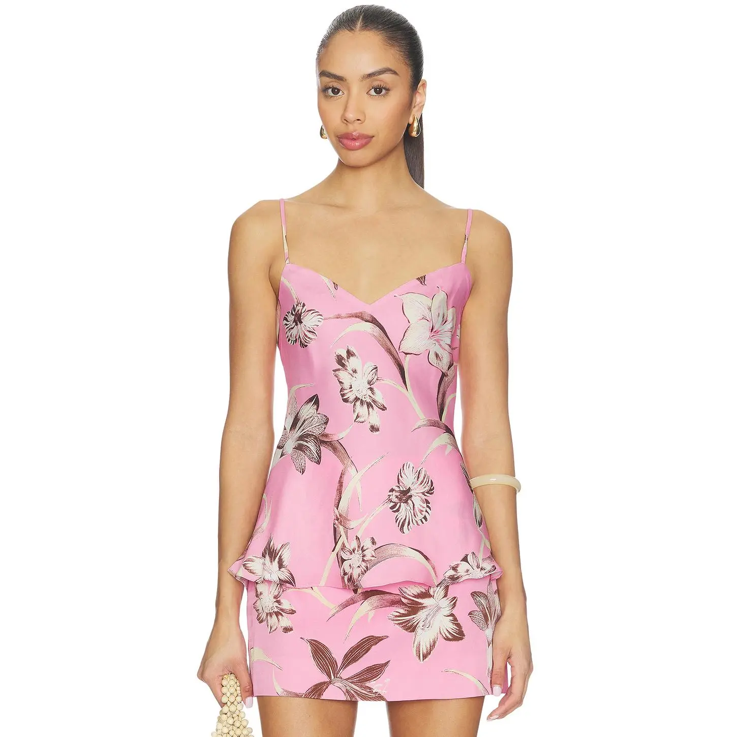 Women's ROCOCO SAND V-Neck Spaghetti Strap Sleeveless Top, Adjustable Lightweight Fabric, Pink Blouse