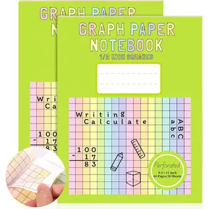 2 Pack 8.5×11 Colored Graph Paper Pad Math Notebook Graph Paper 1/2 Inch Squares Large Quad Ruled Grid Composition Book Colored Grid Notebook Exercise 30 Sheets for Kids Dyslexia Dysgraphia School
