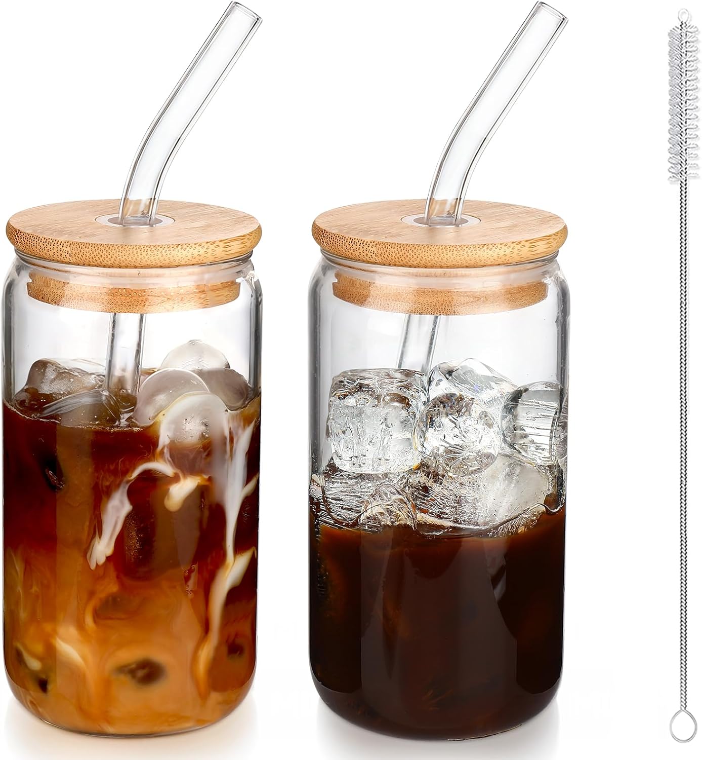 16 oz Iced Coffee Glass Cups 2-Piece Set with Secure Lids & Reusable Straws Durable High-Quality Glass Tumblers for Home Office & On-The-Go Use - Drinkware 16 oz Iced Coffee Glass Cups 2-Piece Set with Secure Lids & Reusable Straws Durable High-Quality Glass Tumblers for Home Office & On-The-Go Use - Drinkware