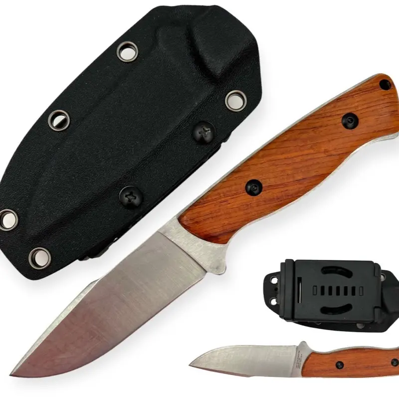 8” Fixed Blade Knife Carving Whittling Camping Outdoors 3.75” Blade Wood Handle Full Tang Kydex Sheath