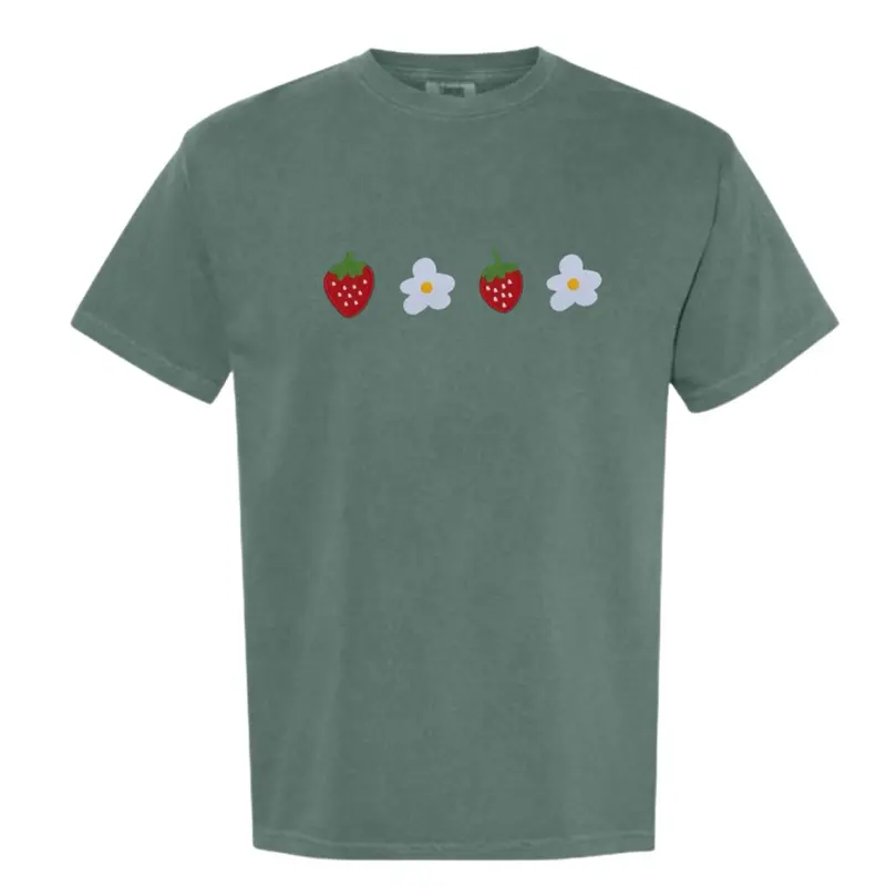 Strawberry daisies embroidered comfort colors T-shirt