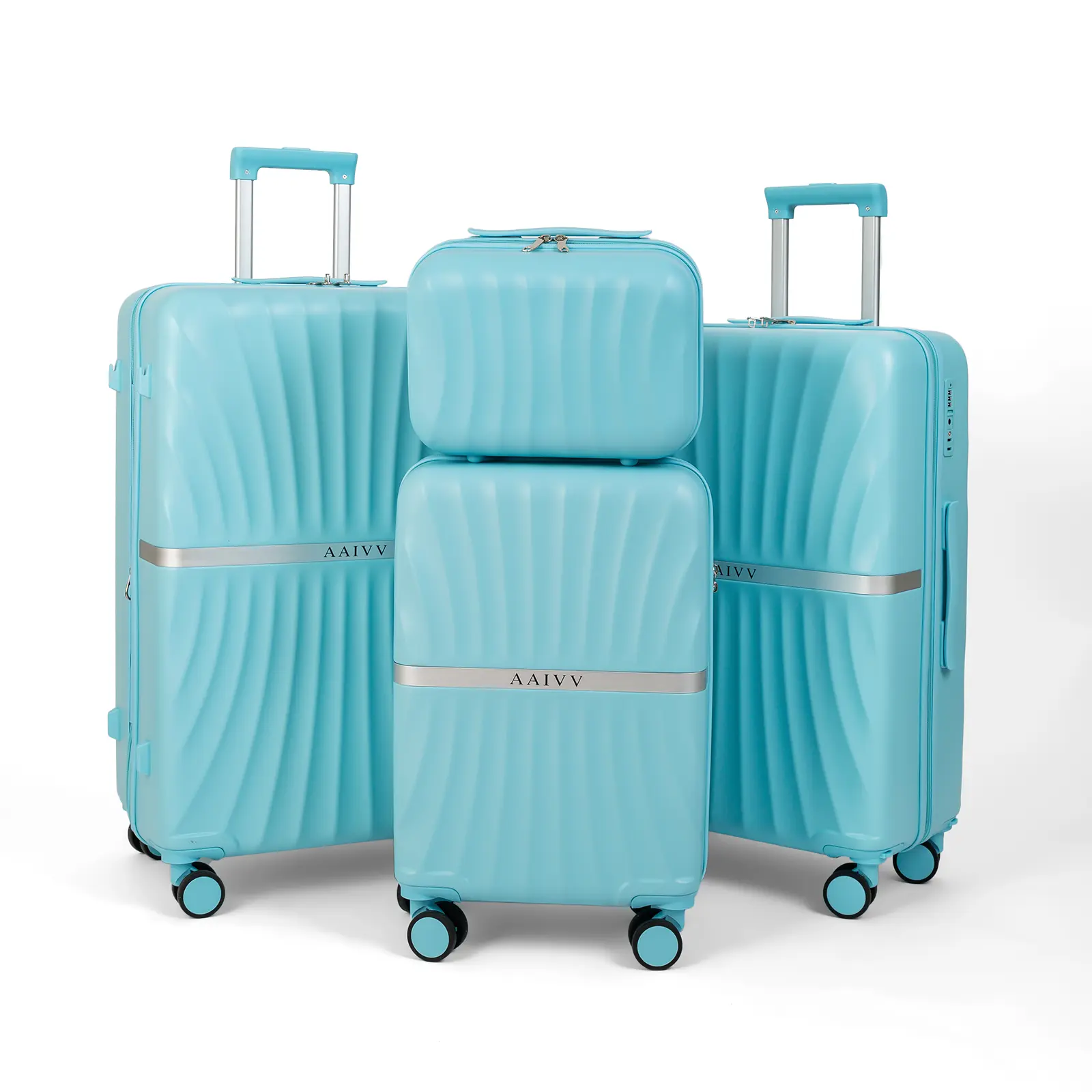 AAIVV 4-Piece Expandable ABS Hard-Sided Luggage Sets - 13/20/26/28in, 360-Rotation 4 Wheels, TSA Lock, USB Port, Cup Holder, Leakproof, Airline-Approved Carry On, Travel System, Father's Day Gift, Charging Port