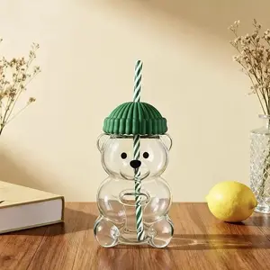 Multiple colors Teddy Bear Cup with Beanie Lid, glass Material , Unique Design for Daily Use, Perfect Gift Idea，starbear cup