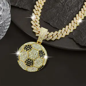 Unisex Stainless Steel Miniature CZ Football Pendant Necklace with Chain - Hip Hop Punk Style Jewelry, Exquisitely Crafted Sparkling Football Design, Trendy Accessory for Music Lovers and Fashion Enthusiasts