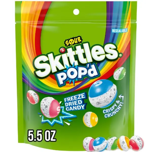 Sour Freeze-Dried Fruit Candies Assortment - Sweet Watermelon, Cherry Flavors - 5.5 Oz Resealable Snack Bag