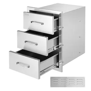 【Summervibes】VEVOR Outdoor Kitchen Drawers 16\" W x 21.5\" H x 18\" D, Flush Mount Triple Access BBQ Drawers with Stainless Steel Handle, BBQ Island Drawers for Outdoor Kitchens or BBQ Island Patio Grill Station