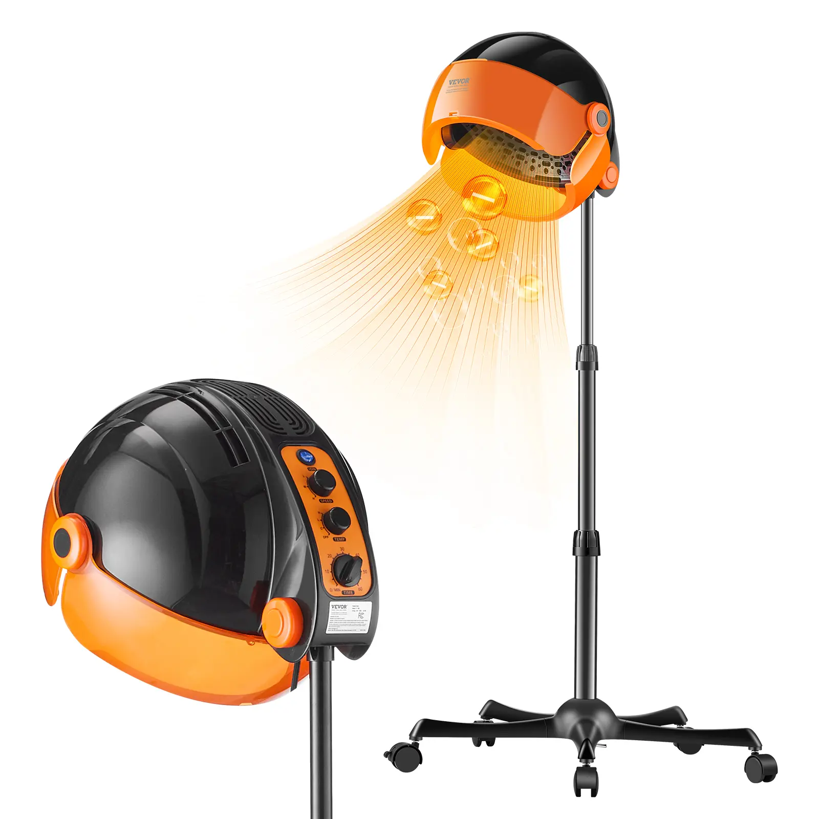 【summerfinds】VEVOR Ionic Hood Dryer, 1875W Pro Bonnet Hair Dryer, Timer, 3 Temperature Levels & Adjustable Speed, Mobile Floor Stand with Wheels for Salon & Home Spa, Over-The-Head Hair Dryers