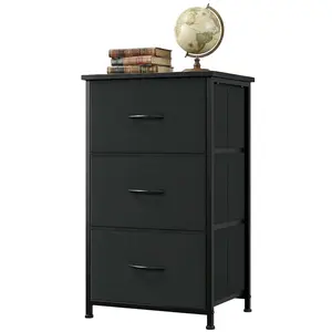 Garvee Slim 3-Drawer Dresser with Removable Fabric Bins – Modern, Sturdy Storage Cabinet for Bedroom, Hallway, Living Room – Versatile, Easy Assembly – Black