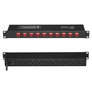 VEVOR 1U PDU, 10 Outlets, Rack Mount Power Strip Fits Standard 19" Server Racks, with Independent Switch Surge Protection & Overload Protection, 110-125V/15A, Ideal for Home and Office