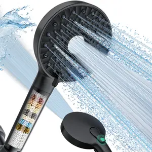 Magichome Filtered Shower Head with Handheld, High Pressure 10-Spd Detachable Chrome Showerhead with Stainless Hose, Water Softener Filter Beads for Hard Water - Remove Chlorine, Black