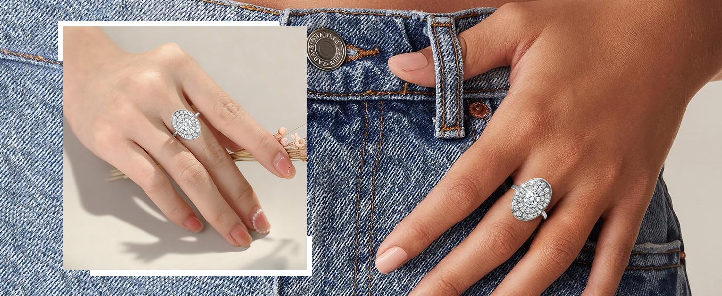 ROSESHADOW 1CT Moissanite Rings for Women Oval 14K Gold Plated Sterling Silver D Color VVS1 Synthetic Moissanite Promise Engagement Bands Fine Jewelry Gifts for Her