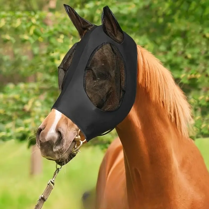 Breathable Horse Fly Mask with Goggles, Comfortable Polyester Mesh Insect Repellent Gear, Horse Protection Face Cover, No Battery Required, Equestrian Protective Gear
