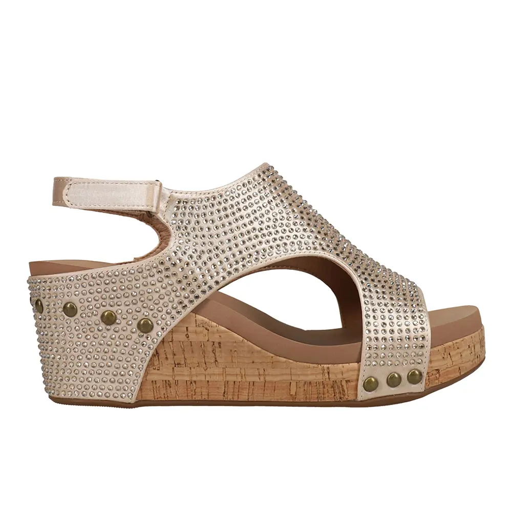 Corkys Footwear Womens Carley Rhinestone Studded Slingback Casual Sandals Casual High Heel 3" & Up - Gold