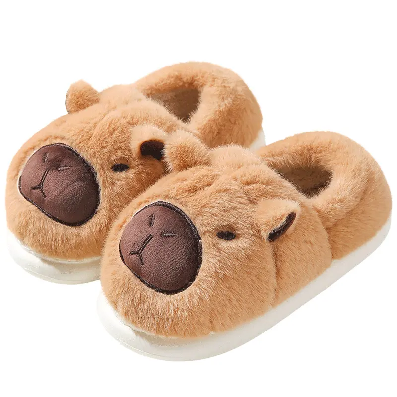 Capybara Plush House Slippers for Women and Men, Fuzzy House Shoes with Memory Foam, Non-Slip Soft Sole, Cozy Warm Indoor Shoes for Home Bedroom