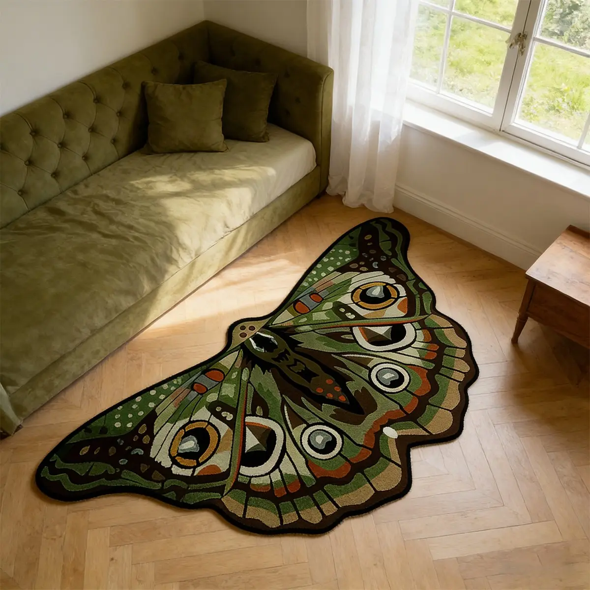 Irregular Shape Bedside Rug, Decorative Rug, Home Decorative Rugs, Butterfly Area Rug, Butterfly Moth Pattern, Soft Velvet Mat, Forest Style Home Decor, Suitable for Bedroom, Living Room, Kitchen